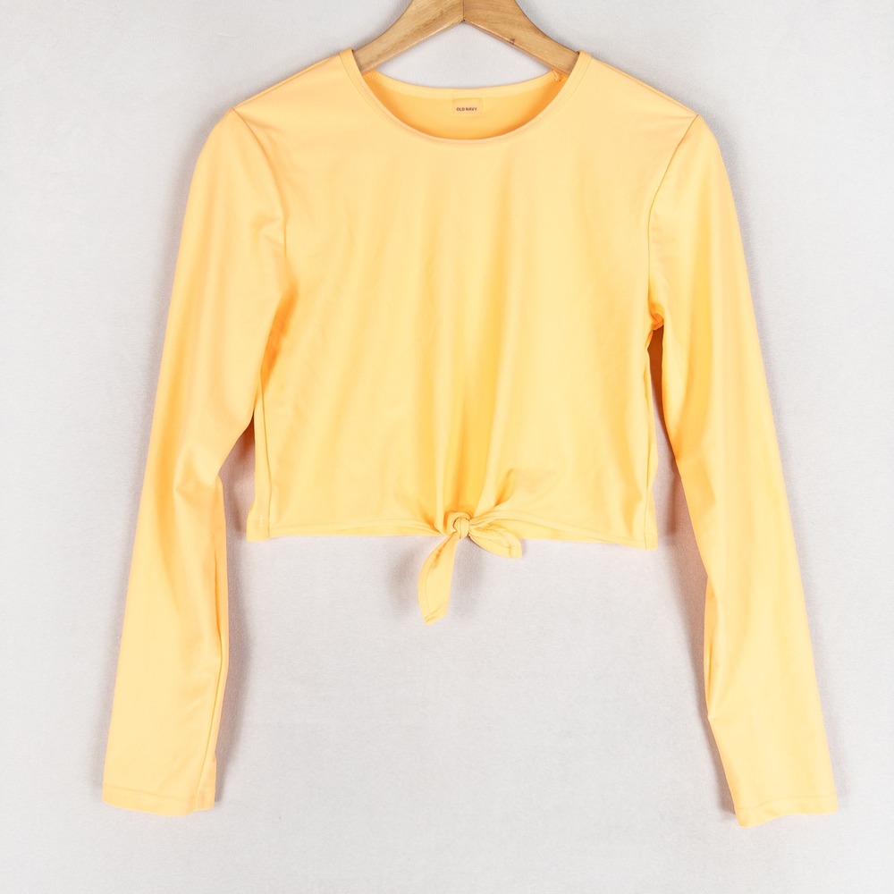 Old Navy Rash Guard Girl XXL 18 Yellow Orange Long Sleeve Front Tie Cropped Swim